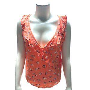 Copper Key Juniors Sleeveless Top Small All Rayon Floral Print Ruffle Neck
